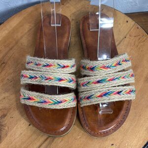 Buckees Womens Sandals 8 Slide Flat  Brown Jute Rope Boho Casual Beach Travel